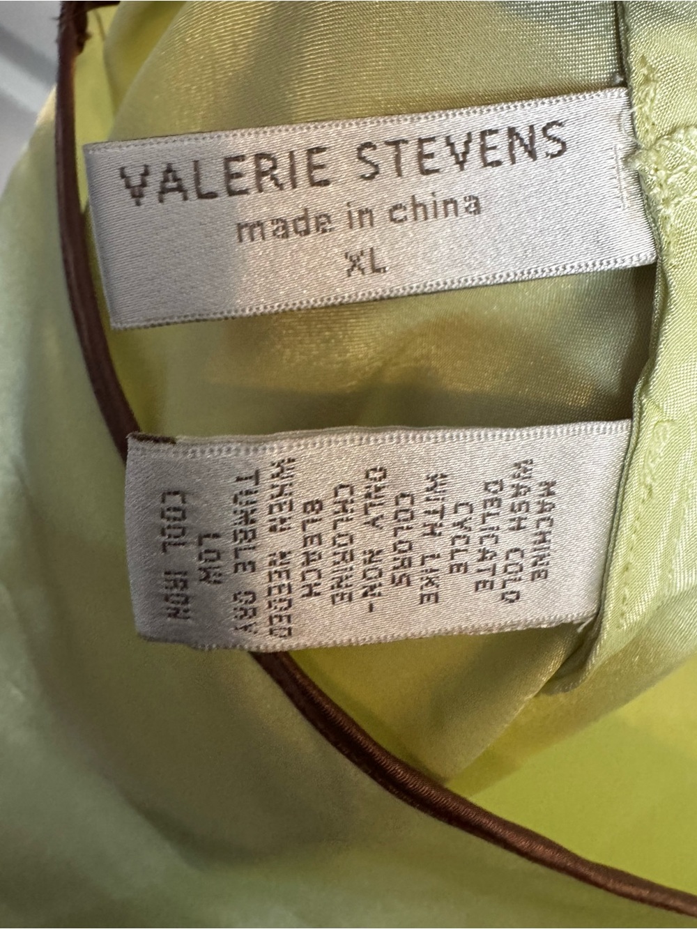 Valerie Stevens Light Green Satin Slip with Brown Trim - Picture 4 of 5